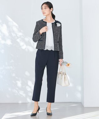 ANY SIS 【セットアップ対応】リップルボーダー ノーカラー ジャケット シャンブレーネイビー