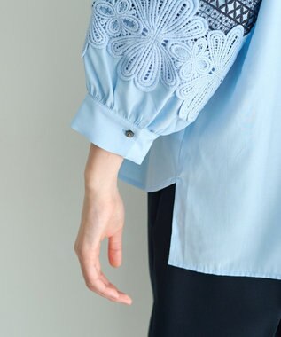 YECCA VECCA レース切替スキッパーブラウス Blue