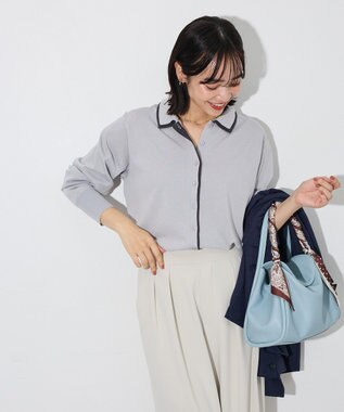 Green Parks ここちニット衿付き配色プルオーバー Gray