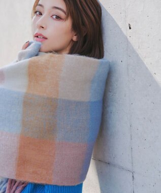 Tiaclasse 大判チェックシャギーマフラー ピンク