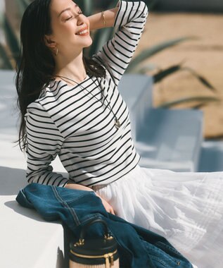 23区 L 【Oggi4月号掲載/洗える】Armor-lux ボーダー カットソー アイボリーxブラックボーダー