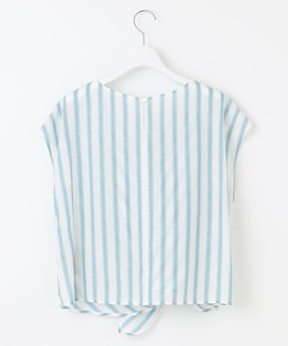 自由区 S 【洗える】テンセルリネンリボン ブラウス オフ×ブルーストライプ