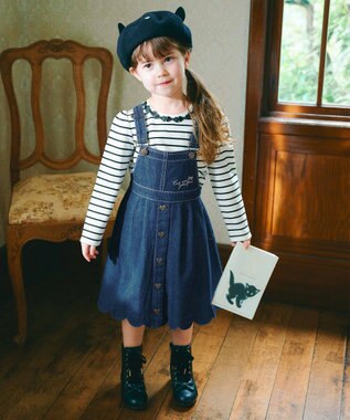 ANY KIDS リボン×ボーダー長袖Tシャツ ブラック×エクリュ