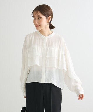 Green Parks シアーフリルショート丈ブラウス Off White