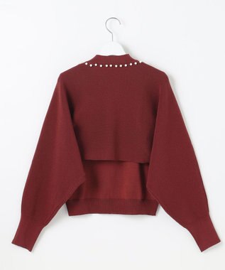Feroux 【洗える・アンサンブル】パールポイントアンサンブル ニット ワイン系
