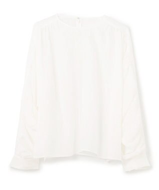 BEIGE， 【洗える】PAULINE / タックギャザーリネンボリュームブラウス White