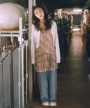 earth music&ecology フロントリボンチェックミニキャミワンピース Check Brown