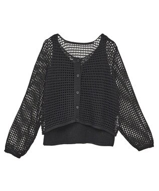 earth music&ecology ＳＥＴ２点メッシュニットカーディガン＋ビスチェ Black