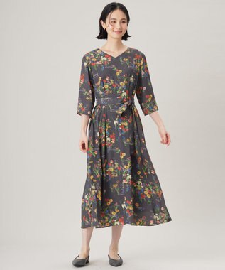 自由区 【洗える】フラワーガーデンプリント ワンピース スレート