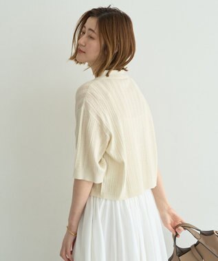 YECCA VECCA ストライプメッシュニットカーディガン Ivory