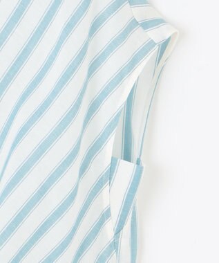 自由区 L 【洗える】テンセルリネンリボン ブラウス オフ×ブルーストライプ