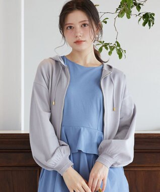 Feroux 【UVカット・接触冷感】パフスリーブニット パーカー ライトグレー系