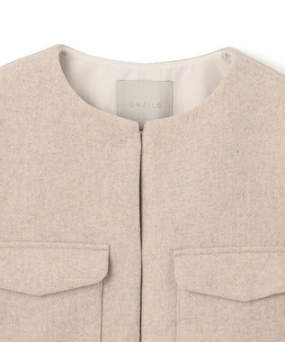 UNFILO ウールブレンド ノーカラーコート グレージュ