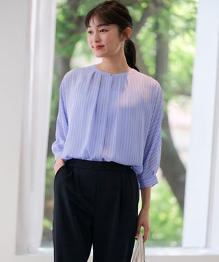 ANY SIS 【洗える】ドルマンスリーブ ブラウス ブルーストライプ