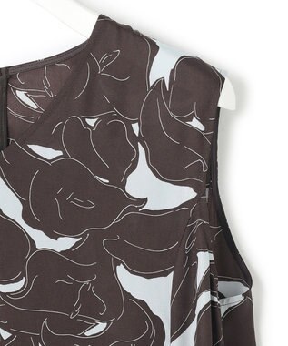 23区 【洗える】Ratti フラワーアートプリント ワンピース ダークブラウンxグレー