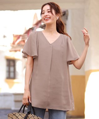 Tiaclasse フレアスリーブチュニックブラウス モカ