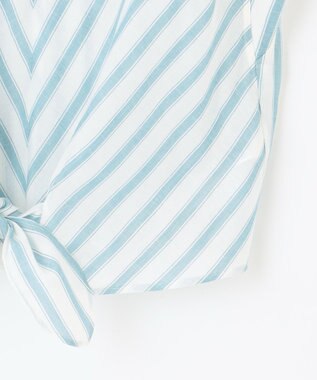 自由区 S 【洗える】テンセルリネンリボン ブラウス オフ×ブルーストライプ