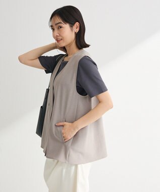 Green Parks イージーケアバックフリルジレ Gray Mixture