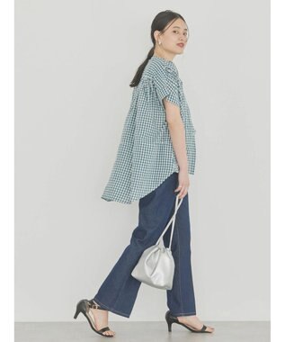 AMERICAN HOLIC フレンチスリーブバック切替シャツ Check Green