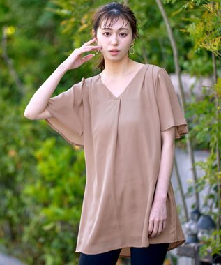 Tiaclasse フレアスリーブチュニックブラウス モカ