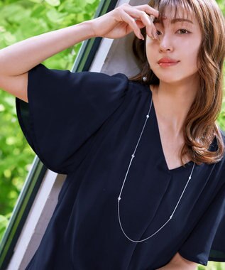 Tiaclasse フレアスリーブチュニックブラウス ネイビー