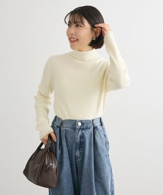 Green Parks チクチクしないリブタートルニットプルオーバー Ecru