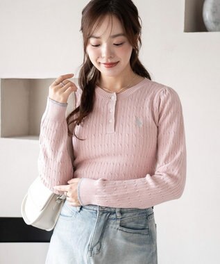 WEGO 【WEB限定/25年秋冬新作】別注USPOLOヘンリーネックニットPO ライトピンク