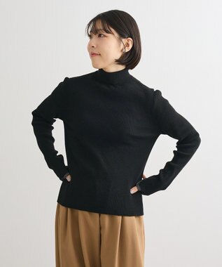 Green Parks チクチクしないリブタートルニットプルオーバー Black