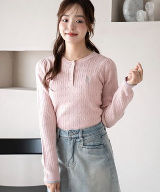 WEGO 【WEB限定/25年秋冬新作】別注USPOLOヘンリーネックニットPO ライトピンク