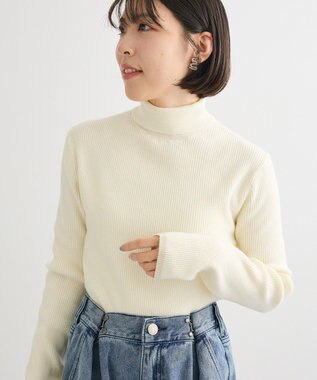 Green Parks チクチクしないリブタートルニットプルオーバー Ecru