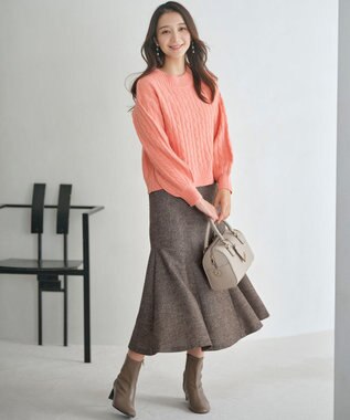 ANY SIS 【洗える】ケーブルAir ニット オレンジ