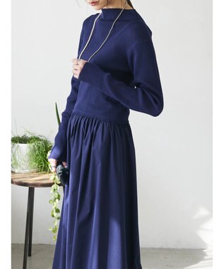 Green Parks AnriettMusee  リブニットドッキングワンピース Navy