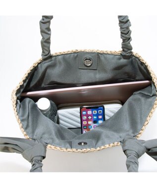 UNBILLION カシュカシュ cachecache / 下がりリボン柄編みトート カゴバッグ GY