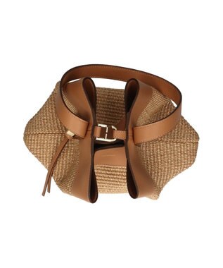 INTER-CHAUSSURES 【LORISTELLA】ワンハンドル異素材コンビネーション巾着バッグ キャメルコンビ