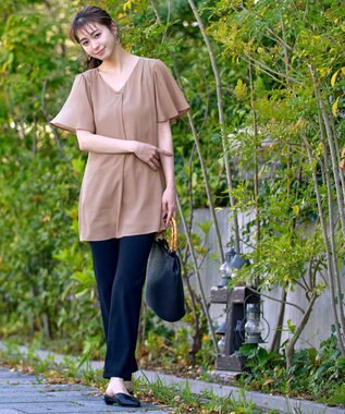 Tiaclasse フレアスリーブチュニックブラウス モカ