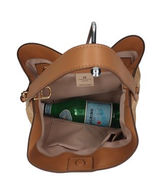 INTER-CHAUSSURES 【LORISTELLA】ワンハンドル異素材コンビネーション巾着バッグ キャメルコンビ