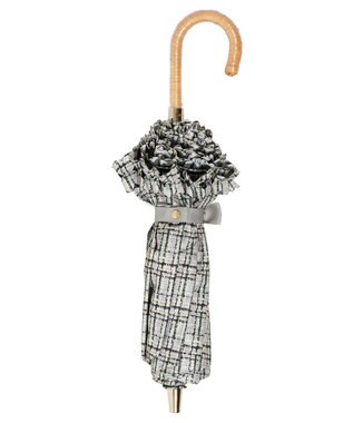 MOONBAT 【晴雨兼用日傘】LANVIN en Bleu (ランバン オン ブルー) 折りたたみ日傘 ドビーフリル 遮光 遮熱 UV ダークグレー（ツイードプリント）