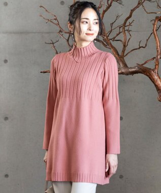 Tiaclasse L 【洗える】もっちり柔らかいハーフリブニットチュニック モーヴピンク
