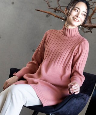 Tiaclasse L 【洗える】もっちり柔らかいハーフリブニットチュニック モーヴピンク