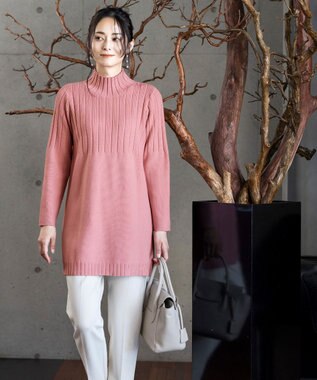 Tiaclasse L 【洗える】もっちり柔らかいハーフリブニットチュニック モーヴピンク