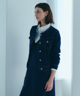 YECCA VECCA ノーカラーストレッチGジャン Dark Indigo