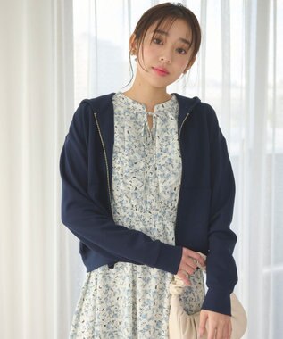 Feroux 【洗える】ダブルジップダンボールロゴ パーカー ネイビー系