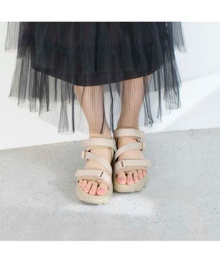 MODE ET JACOMO <noyau>トリプルベルクロ厚底スポーツサンダル ベージュ