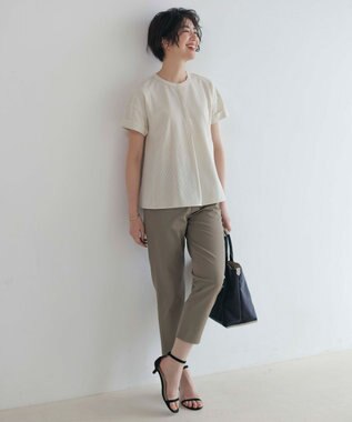 J.PRESS LADIES L 【洗える・抗菌防臭・吸水速乾】サッカージャージー フレンチスリーブ カットソー オフ×イエロー系