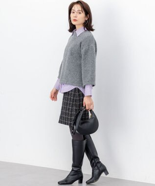 組曲 S 【加藤ローサさん着用】コットンタッチシャーティングボウタイ付き シャツ パープル系1