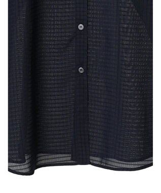 Green Parks シアーチェック袖ドロストシャツチュニック Dark Navy