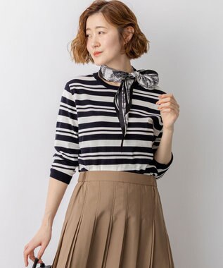  【先行予約】プレミアムビオコットン クルーネック ボーダー ニット