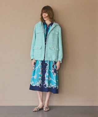 GRACE CONTINENTAL スカーフプリントシャツワンピース ブルー