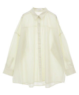 Green Parks 綿麻混レギュラーカラーＢＩＧシルエットシャツ Stripe Yellow