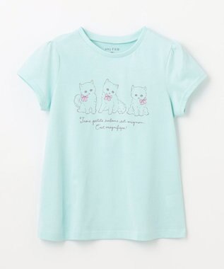 ANY KIDS 【WEB限定】7days プリント 半袖 Tシャツ ライトブルー×ネコ